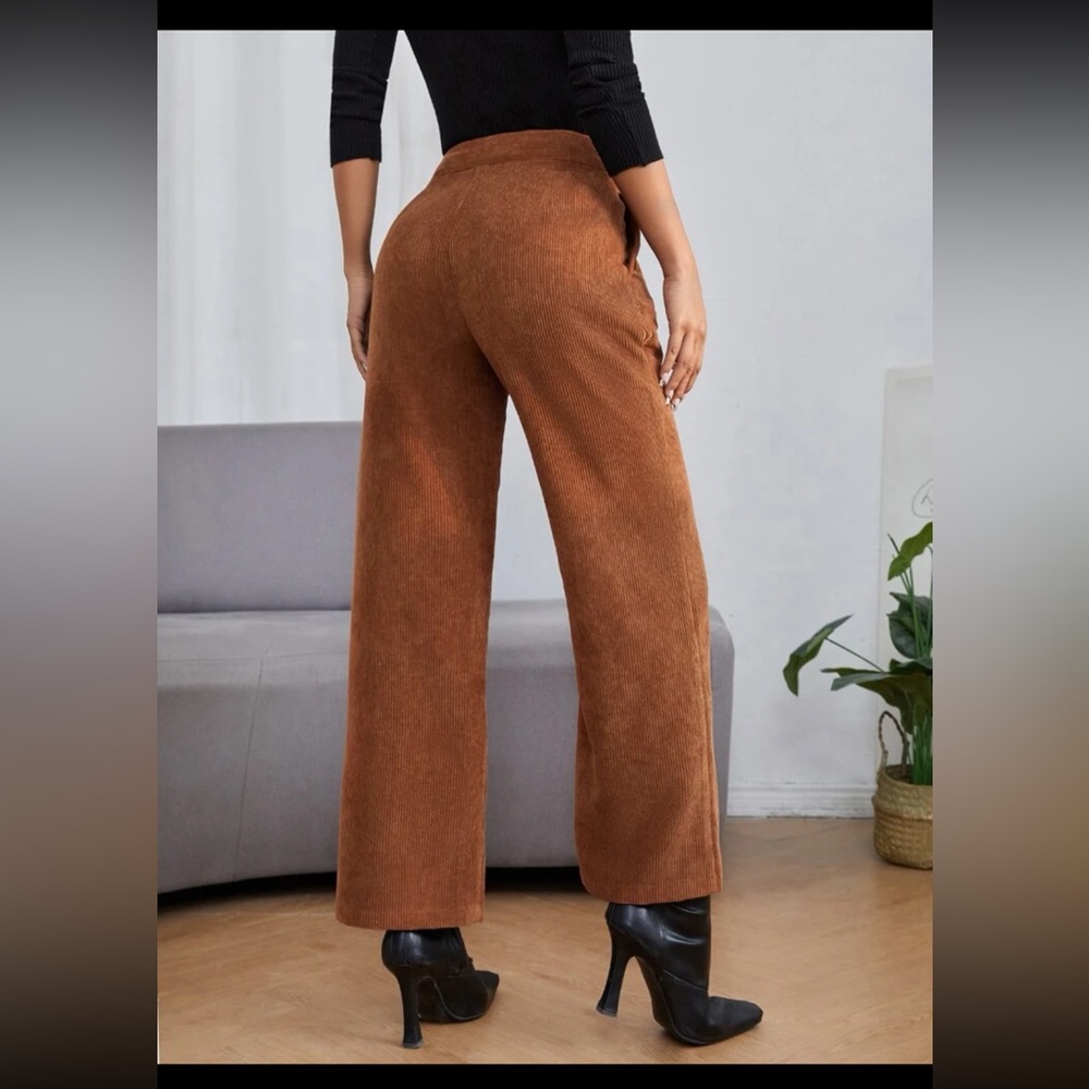 Petite Brown Corduroy Wide Leg High Waist Pants